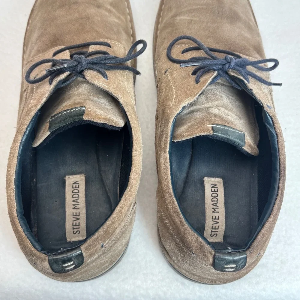Steve‎ Madden Suede Oxford Mens 13 Taupe Lace Up Casual Leather Dress Shoes